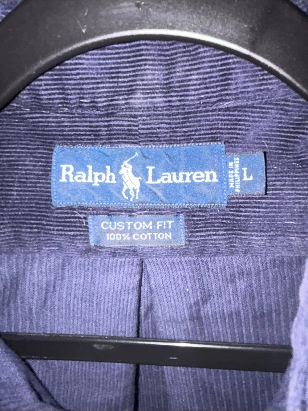 Polo Ralph Lauren Blue Corduroy Button Up Shirt Custom Fit Mens Size Large